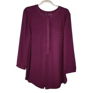 NYDJ Purple Long‎ Sleeve Tunic Blouse Pleated Casual Work Office Top Medium EUC